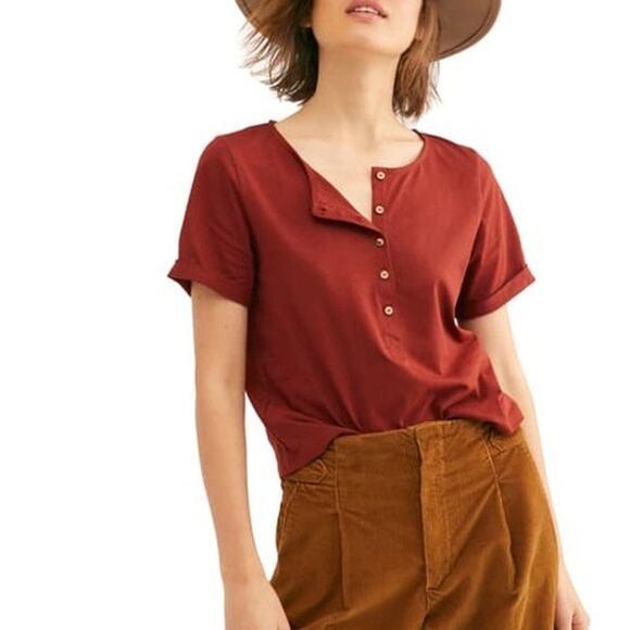 Free People Tops - Free People Whats Up Henley in Rust Small
